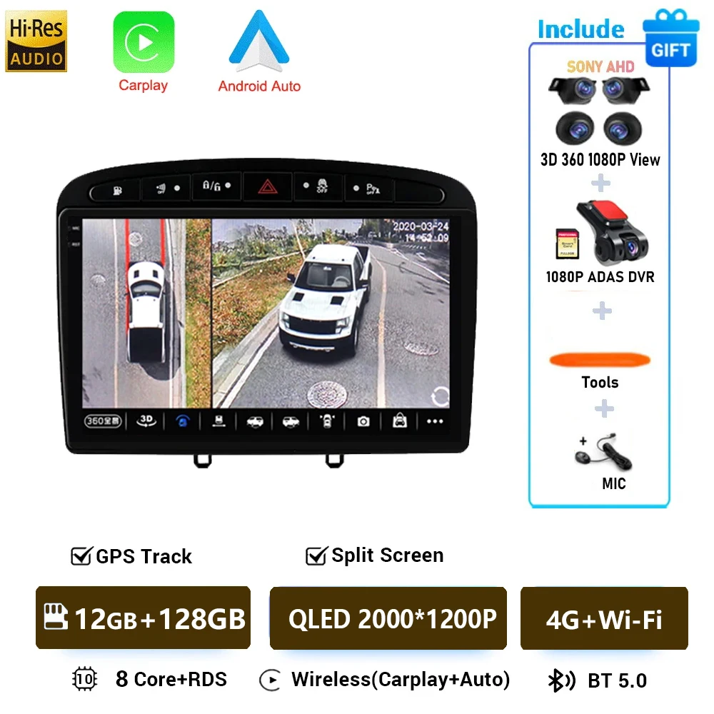 Android 16 Voor Peugeot 308 308SW 408 2012-2020 2K QLED Stereo Autoradio Multimedia Video Player GPS AI Voice CarPlay 4G DSP