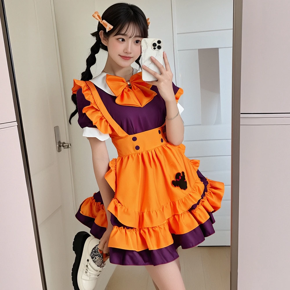 

Halloween Maid Lolita Dress Y2K Gothic Clothing Pumpkin Set Maid Waitress Workwear Cosplay Costume Party Carnival Orange Outfits