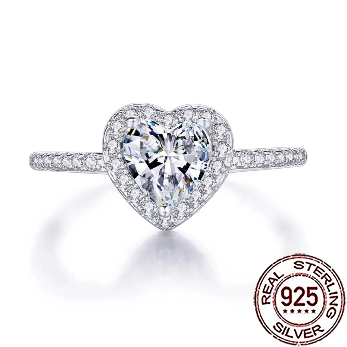 QooLady 925 فضة فاخر لامعة زركون معبد شكل قلب خواتم للنساء الزفاف مجوهرات الخطوبة هدايا SR081 #1