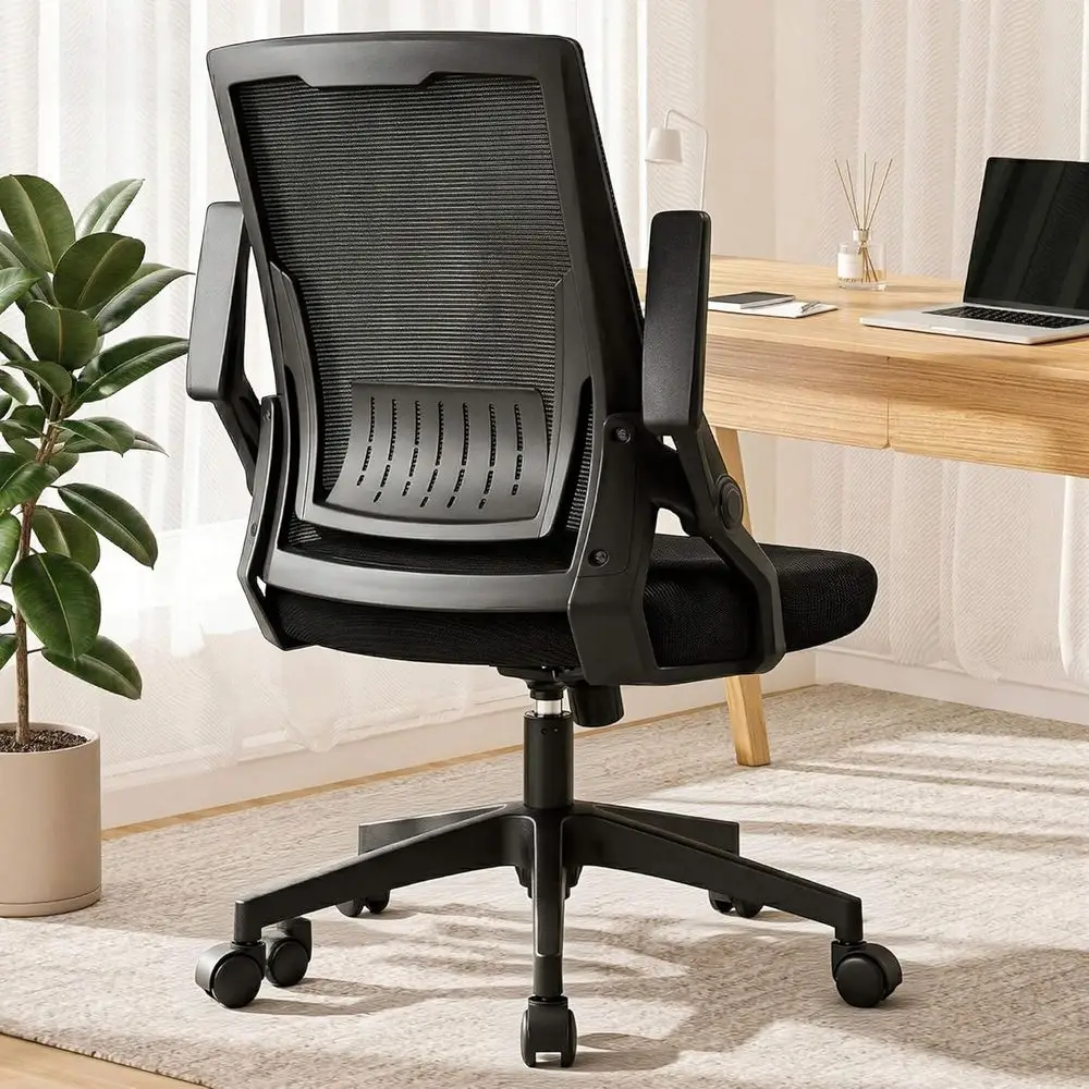 Black Ergonomic Executive Office Chair with Adjustable Padded Armrests, Breathable Mesh, Comfortable Lumbar Support for Home or