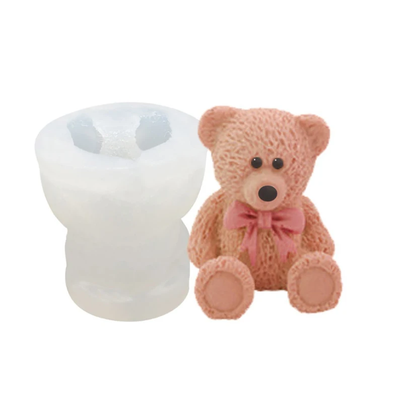 1pcs 3D Silicone Bowknot Bear Mold Fondant Cake Chlate Baking Mould Tool DIY 3D Teddy Bear Silicone Fondant Mold Cake Soap