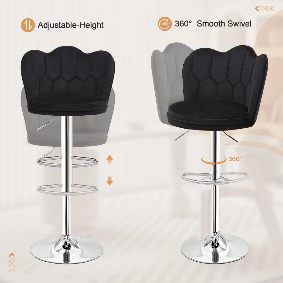مجموعة مقاعد البار مكونة من 2 مقاعد للبار قابلة للتعديل مع مقعد خلفي مخملي بدون ذراع بارتفاع مقعد جزيرة المطبخ كراسي بار دوارة f #4