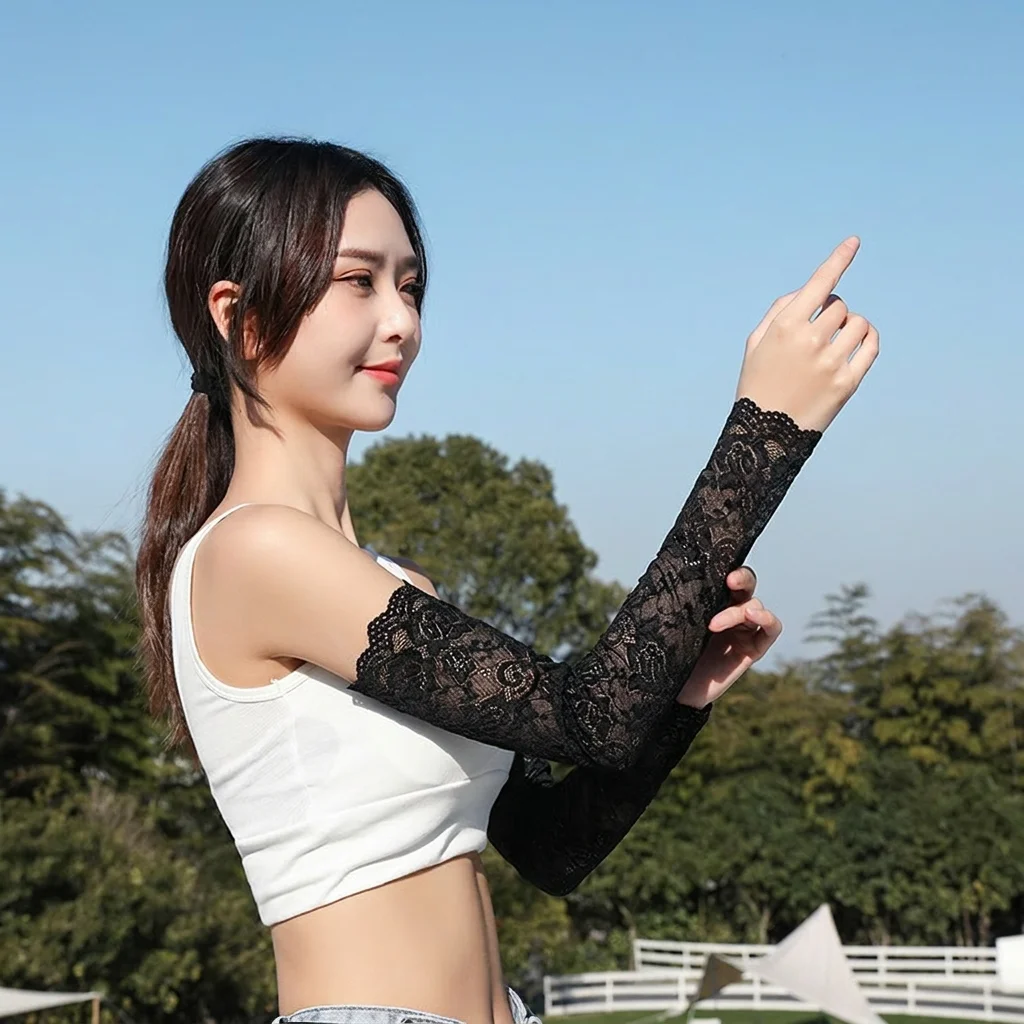 

Women'S Arm Warmers Delicate Cooling Arm Covers Lace Arm Sleeves Stylish Floral Lace Sleeves For Driving Daily Commuting Beach