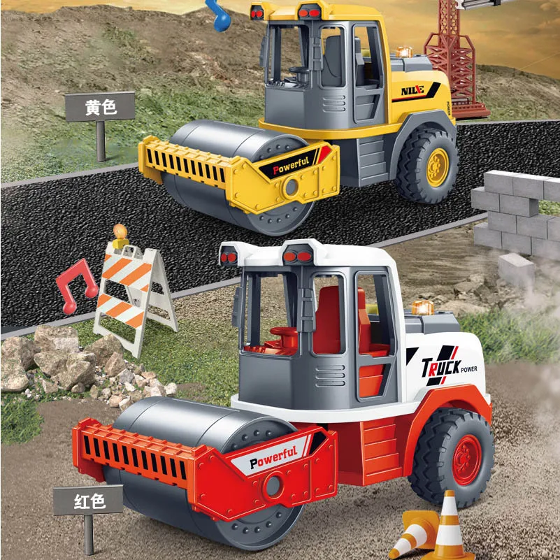 

Children Inertia Car Toys With Sound Effects Story Simulation Engineering Car Road Roller Model Toy Fun Pull Back Car Boy Gift