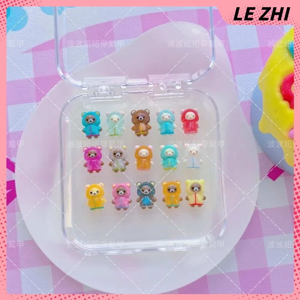 

2Pcs Sweet Lovely Cartoon Rilakkuma Nail Art Accessories Charm Fashion Colorful Raincoat Handmade Nail Decoration Christmas Gift