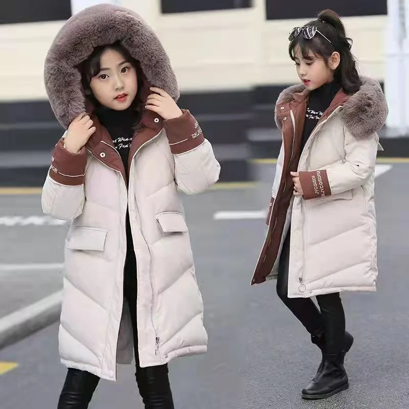 Girls Down Coat Jacket Cotton Windbreak 2023 Hairy Warm Plus Thicken Velvet Winter Children's Clothing -10 Degrees Below Zero