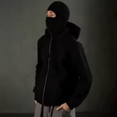 Unisex Balaclava Hoodie Warm Loose Hooded Jacket Zip-up Casual Jacket with Face Mask for Autumn Winter Outdoor Sports Streetwear