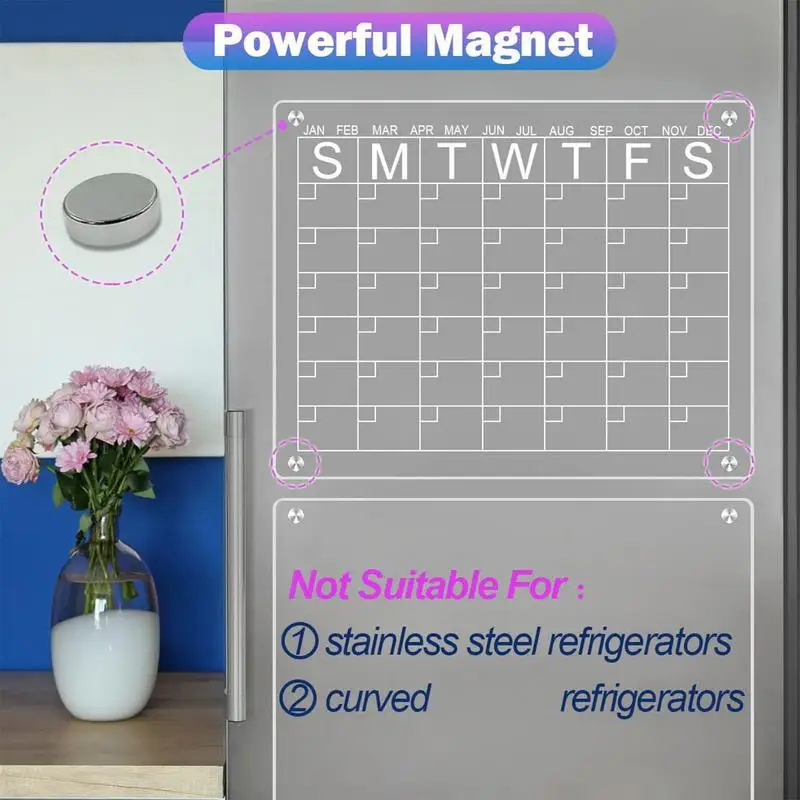 冷蔵庫用磁気カレンダー、再利用可能な冷蔵庫プランニングボード、アクリル壁掛けカレンダー、穴あけなし