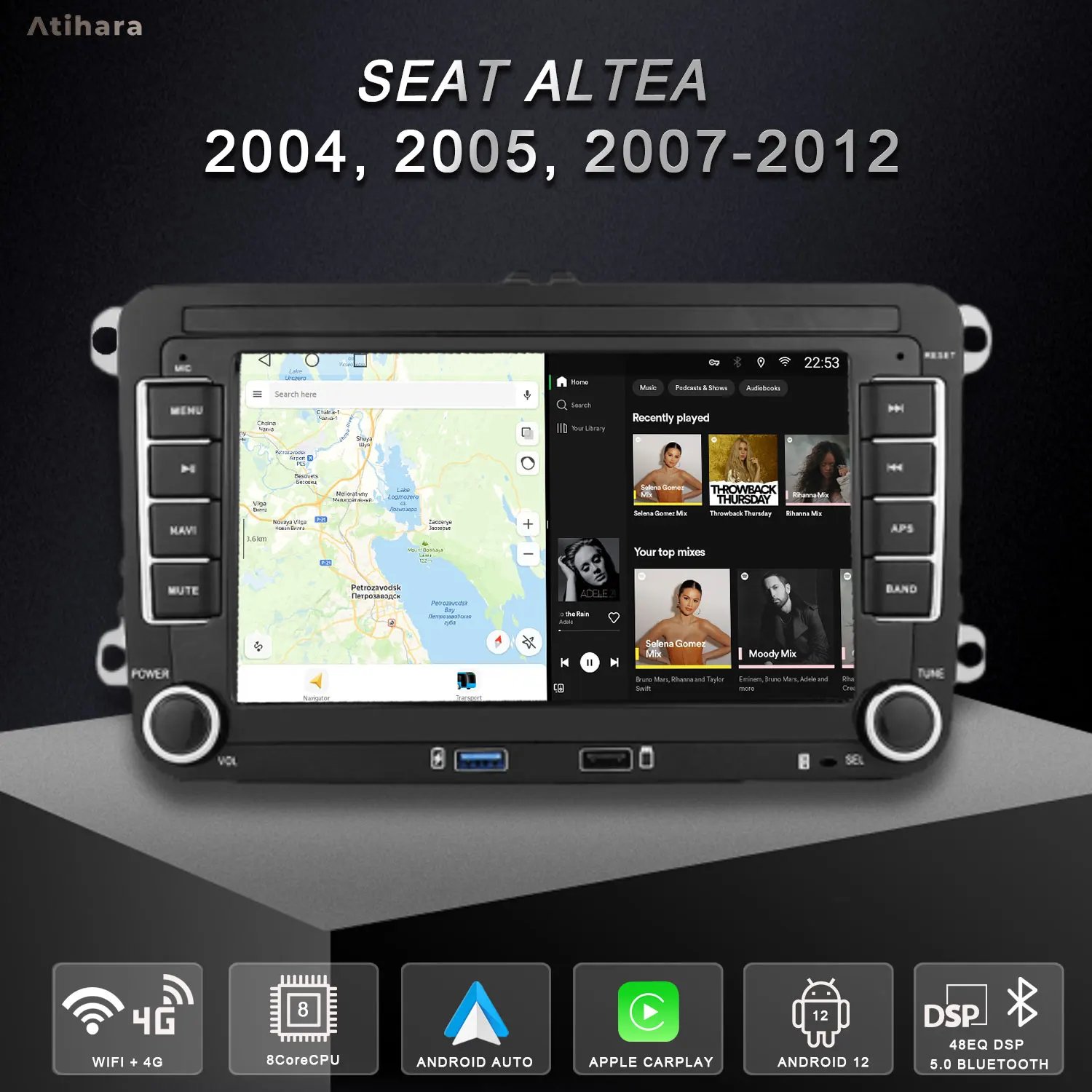 

Atihara 7" Android Car Radio For Seat Altea 2004, 2005, 2007-2012, 2Din 4G+Wifi GPS Multimedia Player Bluetooth RDS Dsp Stereo