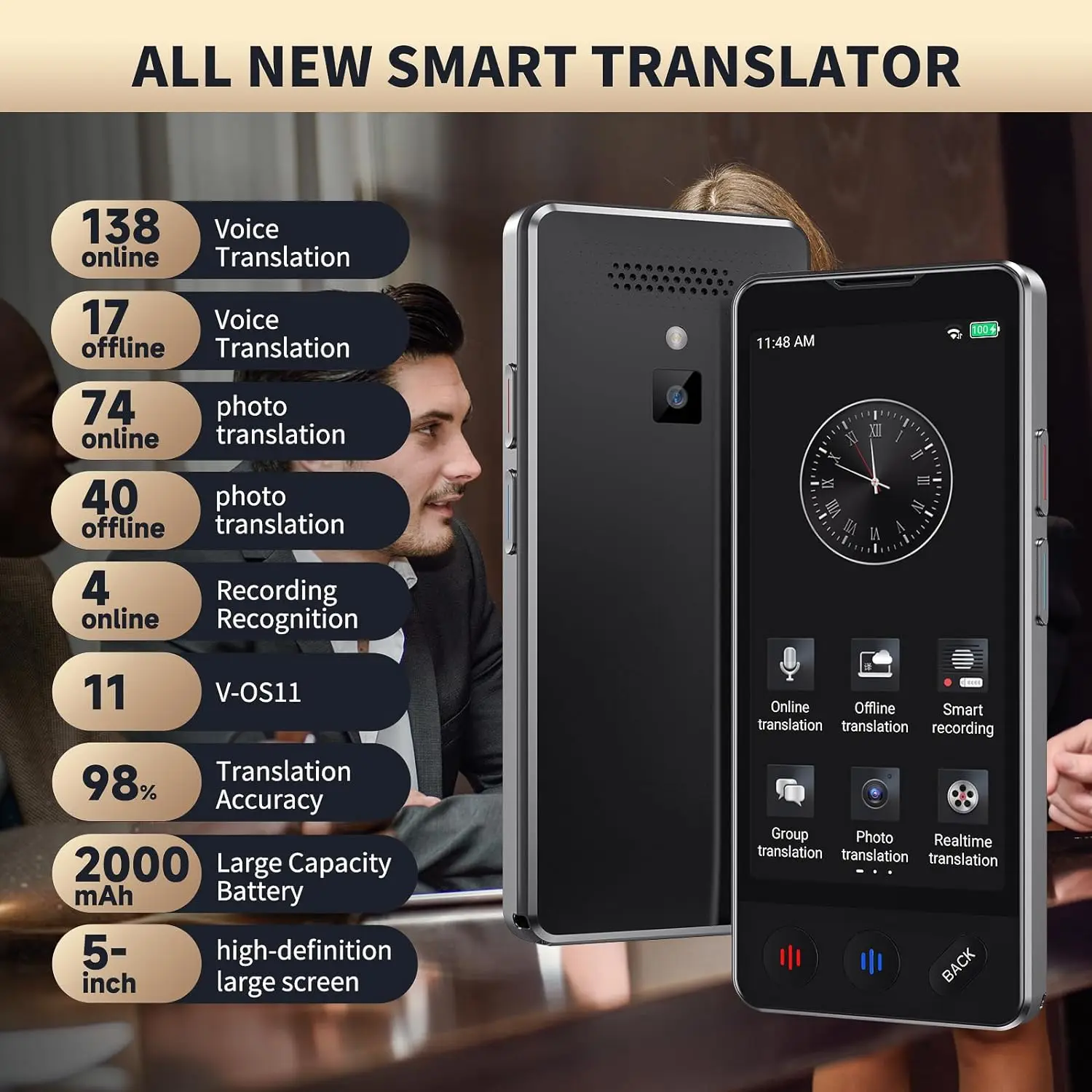 5.0inch A20W Translator 4G rival smart voice translator device chinese English language photo machine 4G smart translation