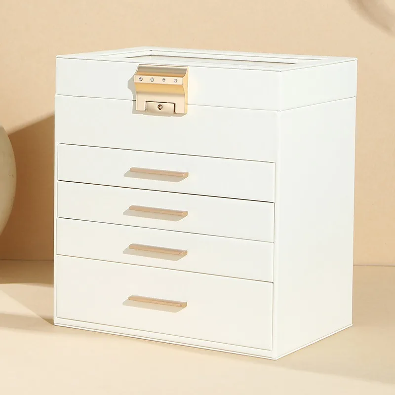 PU Leather Jewelry Display Storage Box with Lock Large Capacity Necklace Jewelry Box Women Luxury Earrings Ring Trinket Case