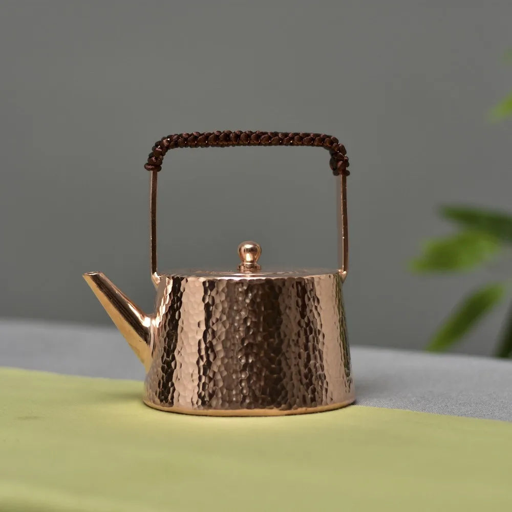 Hand Hammered Thick Pure Copper Teapot 400ml 800ml Heatproof Wooden Handle Uncoated Stovetop Kung Fu Tea Kettle