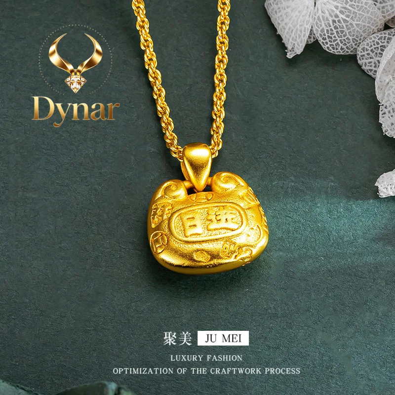 

Dynar Jewelry Light luxury 24K real gold daily gold lock bag pendant necklace Female new Chinese niche design simple pendant