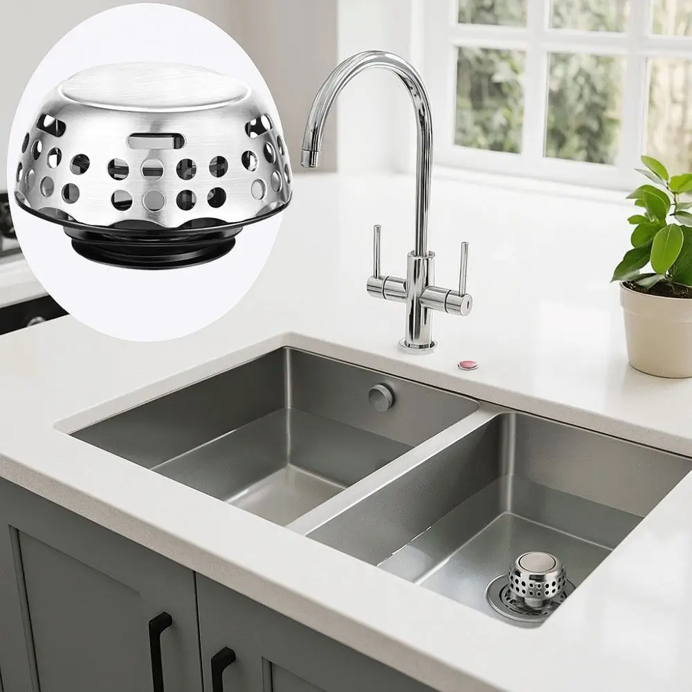 

Stainless Steel Bathtub Filter Sink Leak-proof Anti-clogging Drain Basket Stopper Bouncing Core Anti-Odor Pop Up Sink Strainer