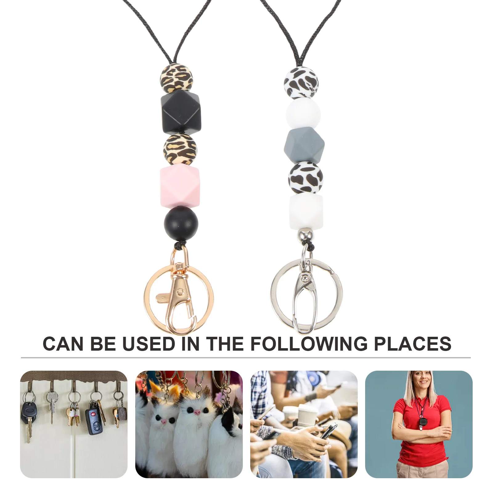 

2pcs Silicone Bead Lanyard Keychain Anti Loss Neck Hanging Id Card Holder Durable Keychain Lanyards For Women Girls Keys Phone