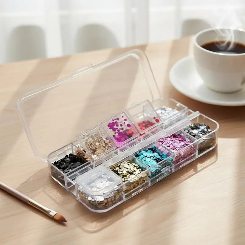 12Grids Mixed Mini Circular Nail Glitter Flower DIY Wave Point Sequin Colorful Sparkling Nail Charms Nail Decoration Accessories