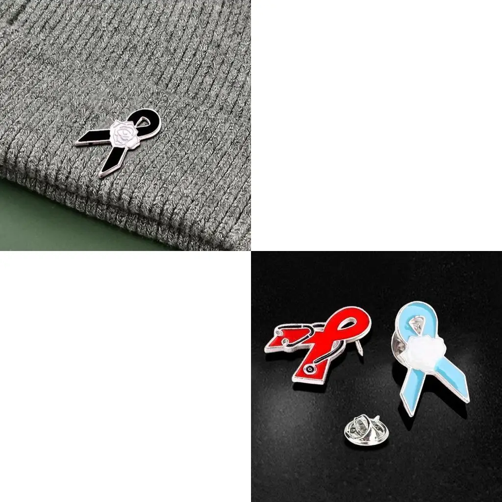 

39BD HIV Brooch Pin Delicate Ribbon Brooches Jewelry Delicate Enamel Ribbon Brooch Pin Survive HIV Awareness Hope Lapel