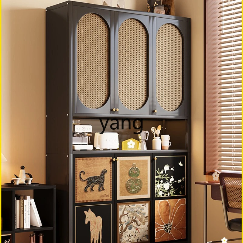 

LH medieval stainless carbon steel rattan dining side cabinet integrated storage against the wall