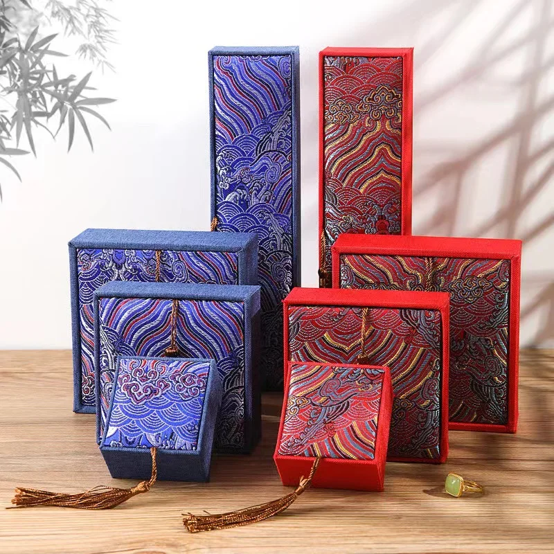 Vintage Tassel Jewelry Box Wave Pattern Flip Cover Gift Packaging for Rings Bracelets Necklaces, Wedding Boutique