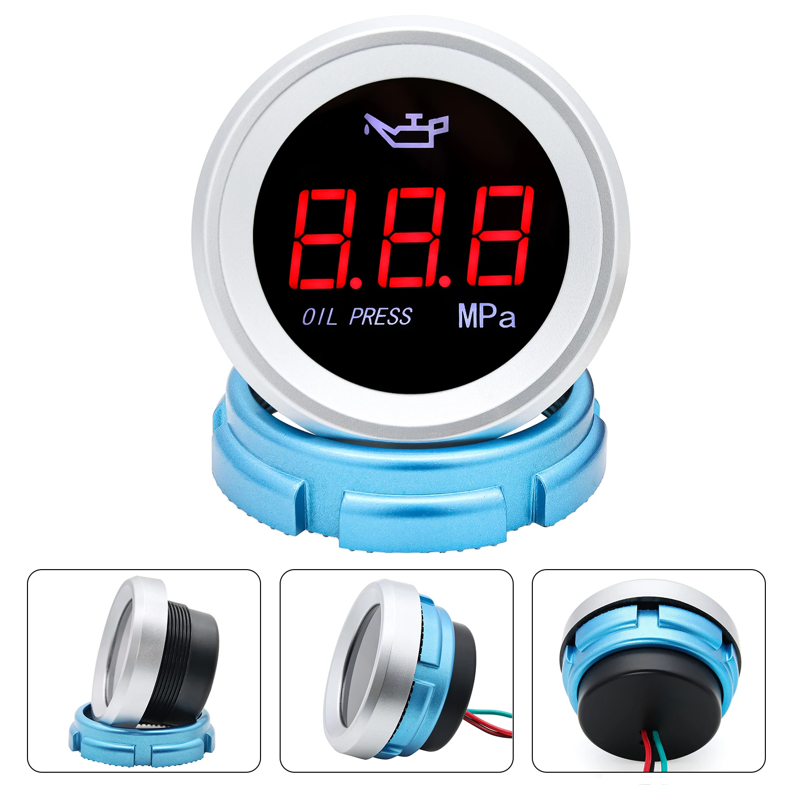 AD 52MM Oil Pressure Gauge with Warning Alarm 0-1.00Mpa Digital Oil Pressure Meter Sensor 1/8NPT For Car Boat Marine Meter