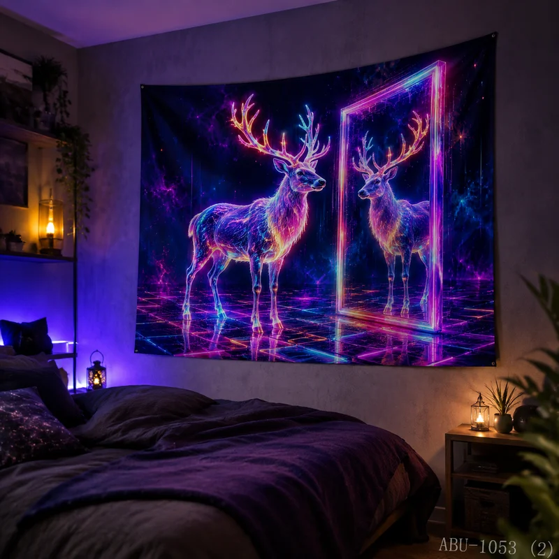 VIKAMA Purple Blue Star River Meteor Shower Elk Christmas Tapestry HD Background Cloth Holiday Atmosphere Room Decoration