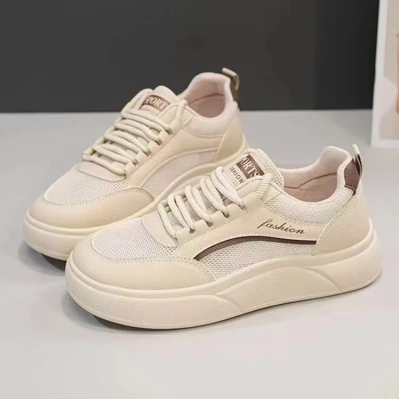 

Женские кроссовки на платформе, повседневная спортивная обувь на плоской подошве, удобная сетчатая обувь на вулканизированной подошве, лето