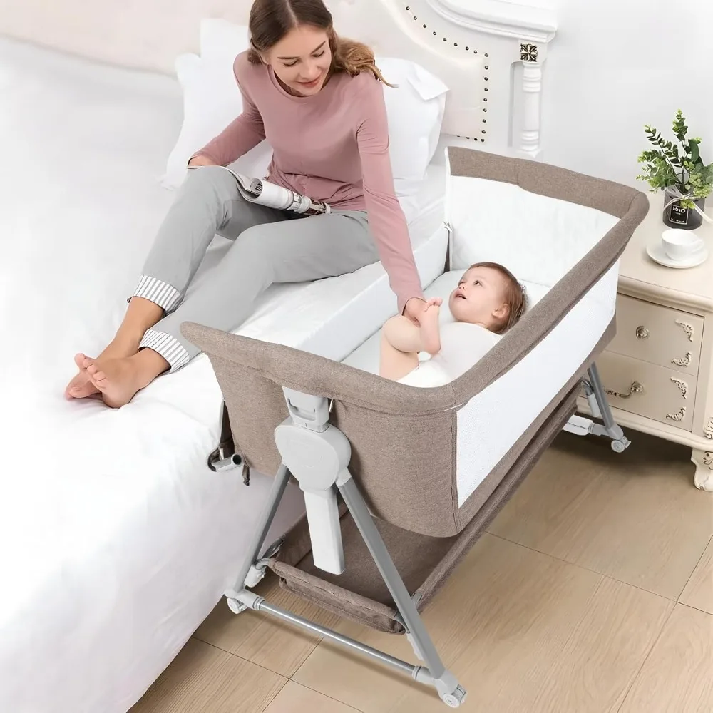 

Bassinet Bedside Sleeper, Baby Bassinet with 7 Adjustable Height, Bedside Bassinets for Baby with Breathable Mesh Sides & Mattr