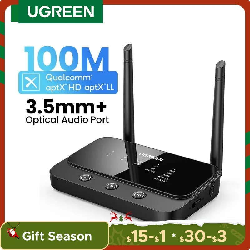 【RU】 UGREEN 100m Long Range Bluetooth 5.0 AptX LL AptX HD Audio Wireless Audio for TV Home Stereo