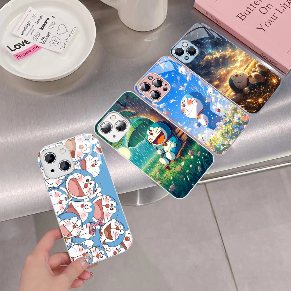 

Japanese Cartoon D-Doraemon Phone Case Tempered Glass For Iphone 14 13 12 11 Pro Mini XS MAX 14Plus X XS XR Cover