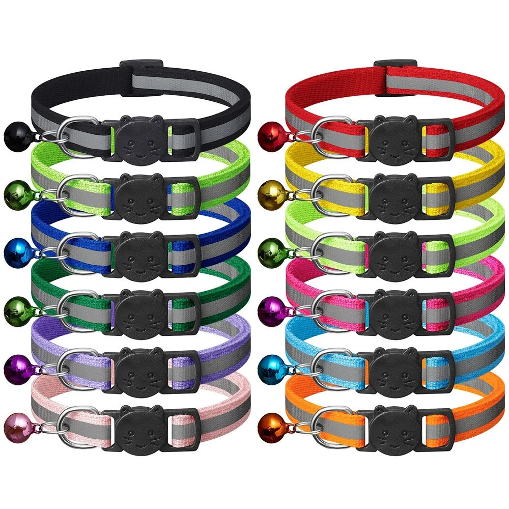 

12 Pack Reflective Cat Collars With Bell,Safety Quick Release Buckle Cat Collar,Adjustable Collar 7.5''-12.5'',Pet Supplies