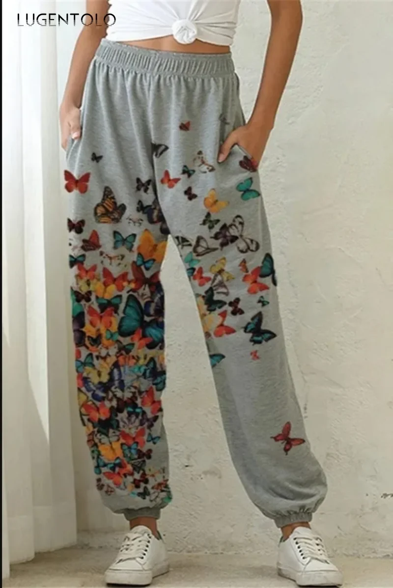 

Women Casual Print Pants Elasticity Waist Loose Spring Street Female New Fashion Fashion Versatile Long Harem Pants Lugentolo