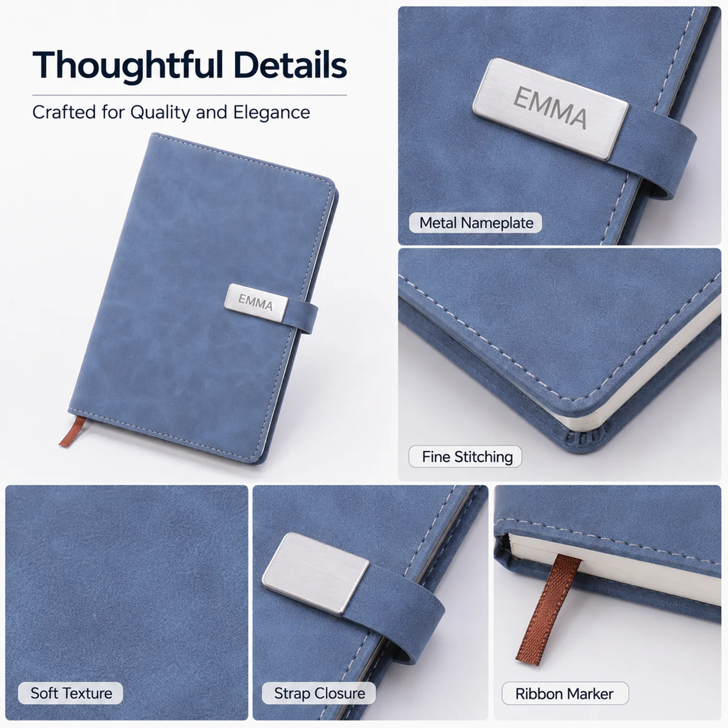 Custom Personalized Notebook with Metal Nameplate, Engraved A5 Journal for Women Men, Vintage Hardcover Notepad for Work or Trav - view 5