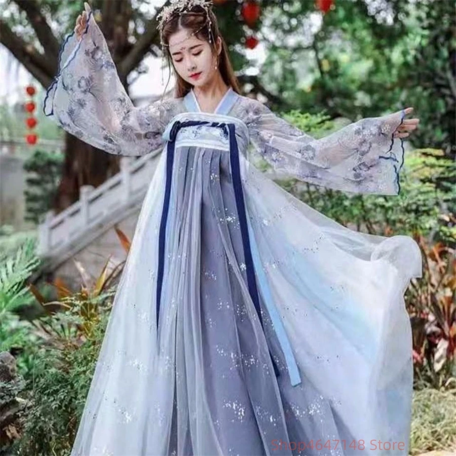 الصينية التقليدية الجنية Hanfu فستان للنساء ، التدرج الوردي والأزرق نجوم ، فستان رقص ، زي تأثيري القديمة