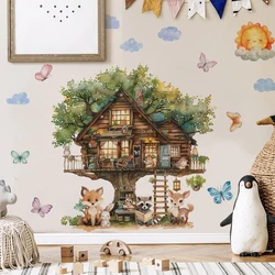 Animals reading in the fairytale tree house Wall Sticker Vinyl Baby Nursery Art Decals for Kids Room Home Decor