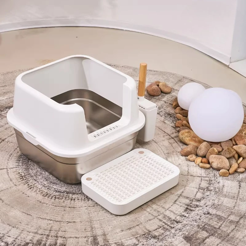 

Stainless cat Litter Box Accessories Open-ended Training Toilet Self-Cleaning cat Litter Box Sandbox Hiding Dla Kota Home Items