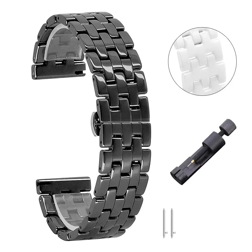 

22mm Ceramic Watch Strap for Men Black Wristband Watchband for Amazfit GTR 4/ 2e/ 3 Pro/ Samsung Gear S3/ Garmin Venu 2 Strap