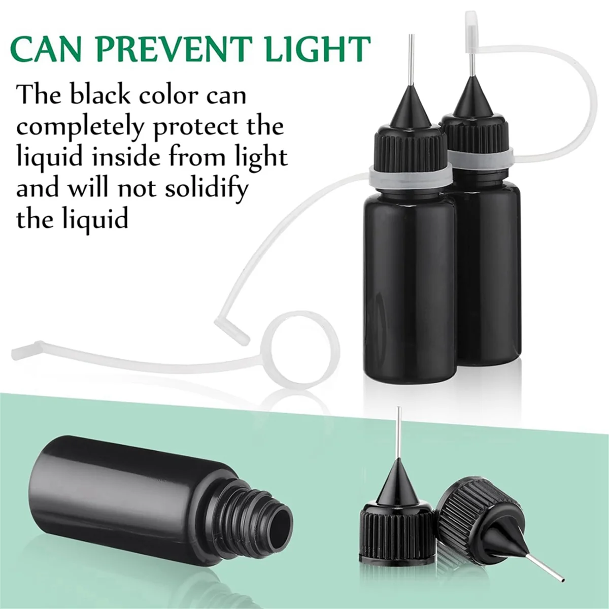 Flacone da spremere con colla a punta nera da 100 pezzi flacone applicatore con punta ad ago di precisione da 10 Ml Mini bottiglia di plastica a prova di luce