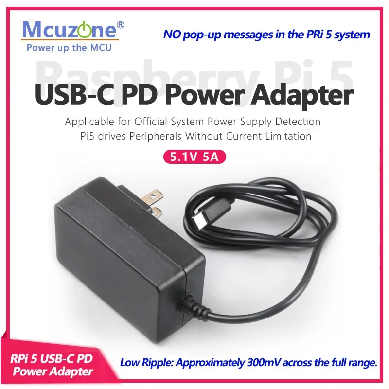 

Адаптер питания Raspberry Pi 5 USB-C PD поддерживает протокол питания PD | Порт USB-C мощностью 27 Вт