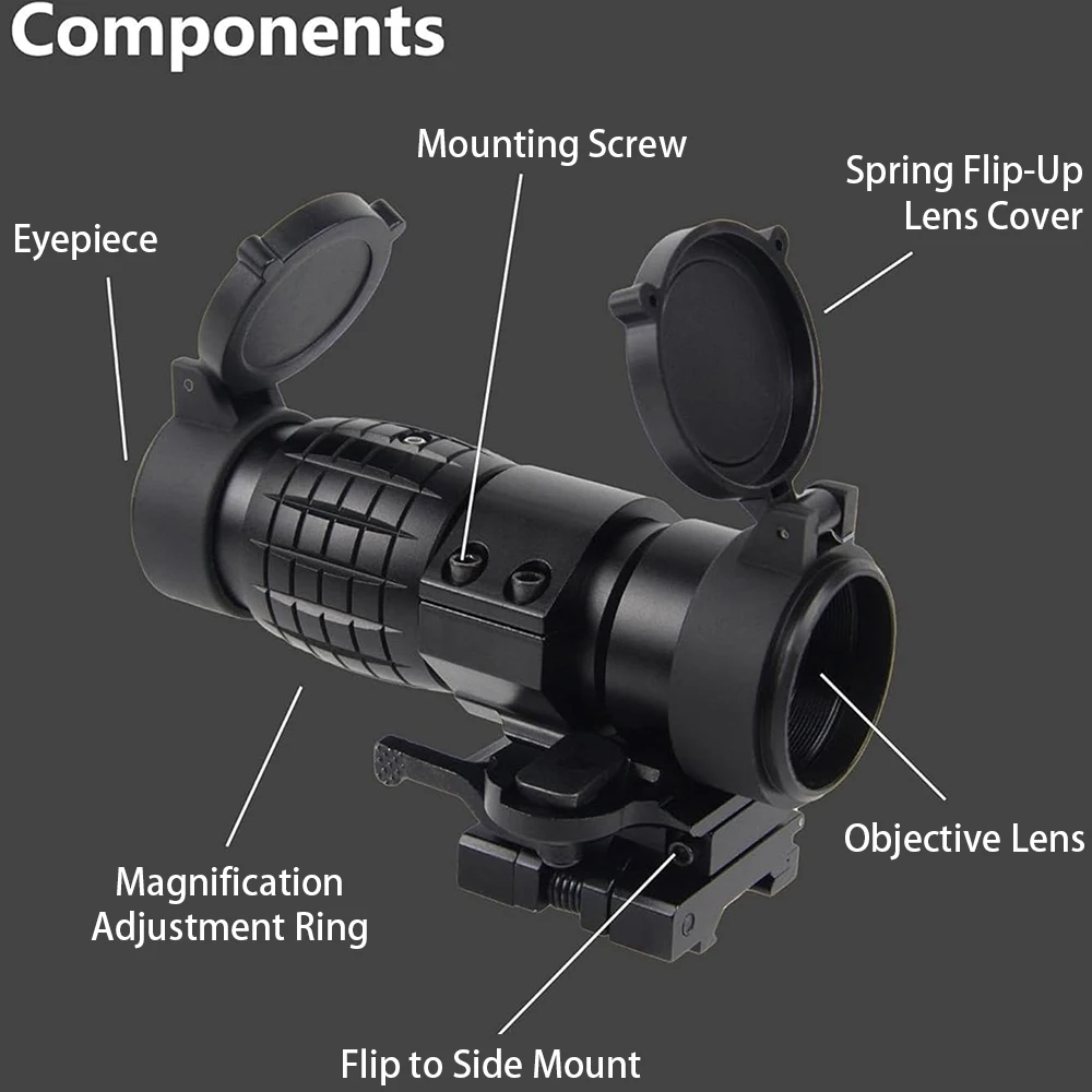 3x Magnifier Scope With Flip to Side Quick Detach Mount for 1X30 1X40 Red Dot Sight Hunting Scope With Folding Optic Mount