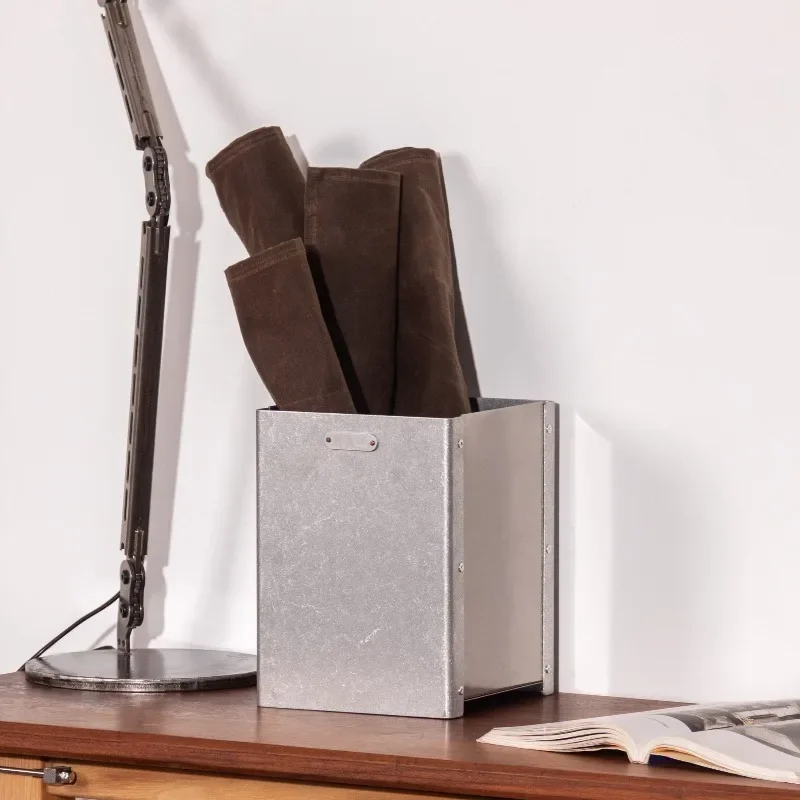 Metal Desktop Organizer Box Silver Stable Office Storage Boxes Multifunctional Bedroom Trash Can Minimalist Wastebasket For Home
