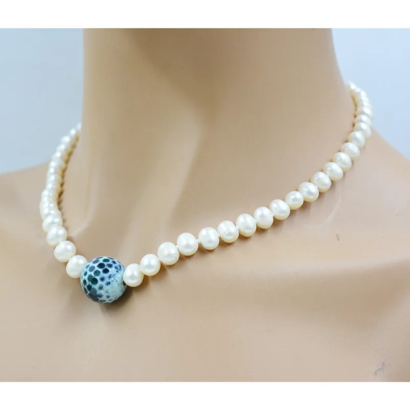 7MM natural white cultured freshwater pearls. European women's favorite necklace jewelry 18