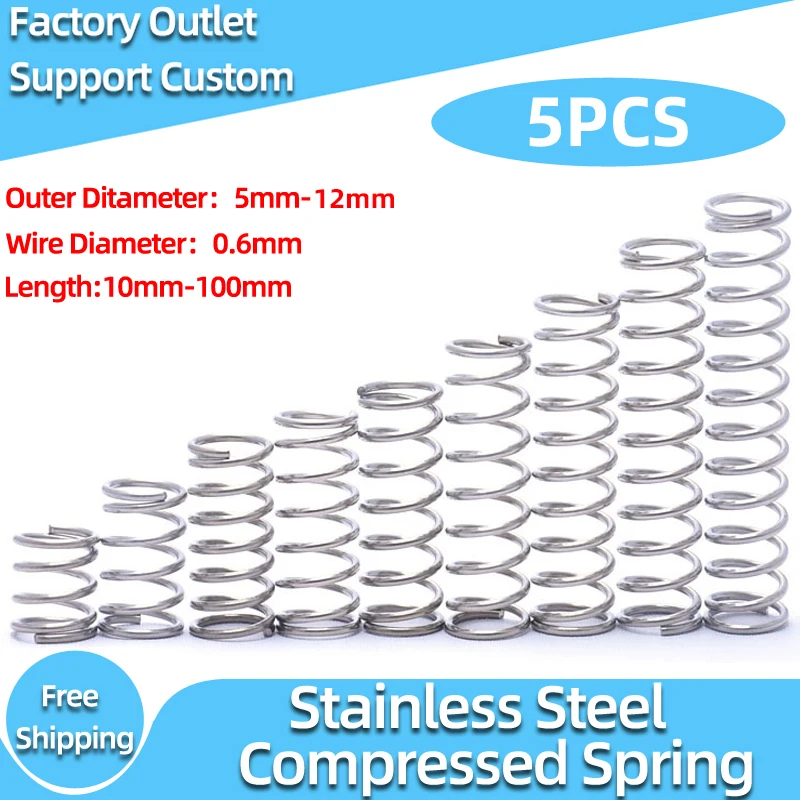 

5PCS Wire Diameter 0.6mm Spring Steel Compression Spring Y-Type Rotor Return Spring Compressed Spring Outer Ditameter 5mm-20mm