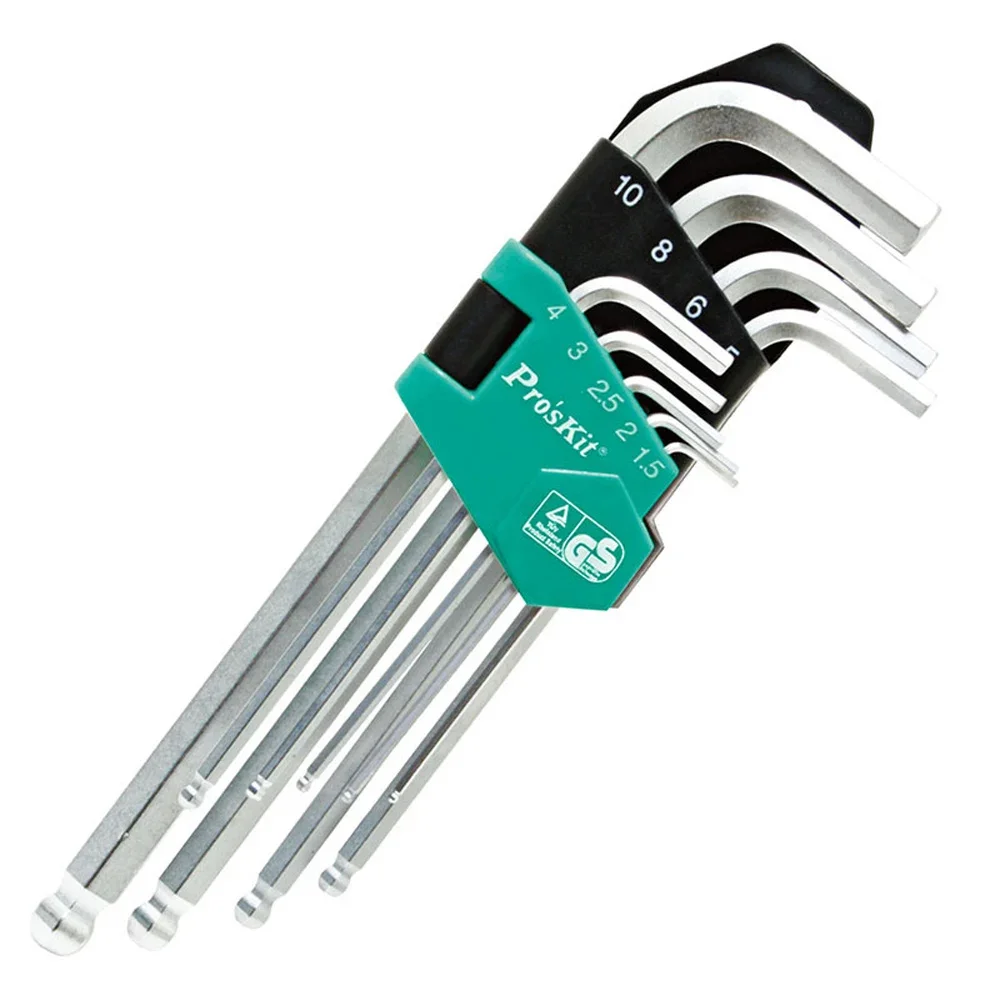 Pro'sKit HW-229BL 9PCS/Set Extra Long Arm Metric Ball Ended Hex Allen Key Wrench Set Wrench Screwdriver Set Repair Hand Tools