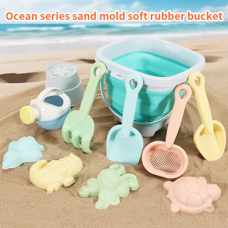 Beach Toys Set Gift Sand Toys Sandbox Toys with Collapsible Bucket and Shovel Set Sand Molds Summer Outdoor Sand Digging Toy