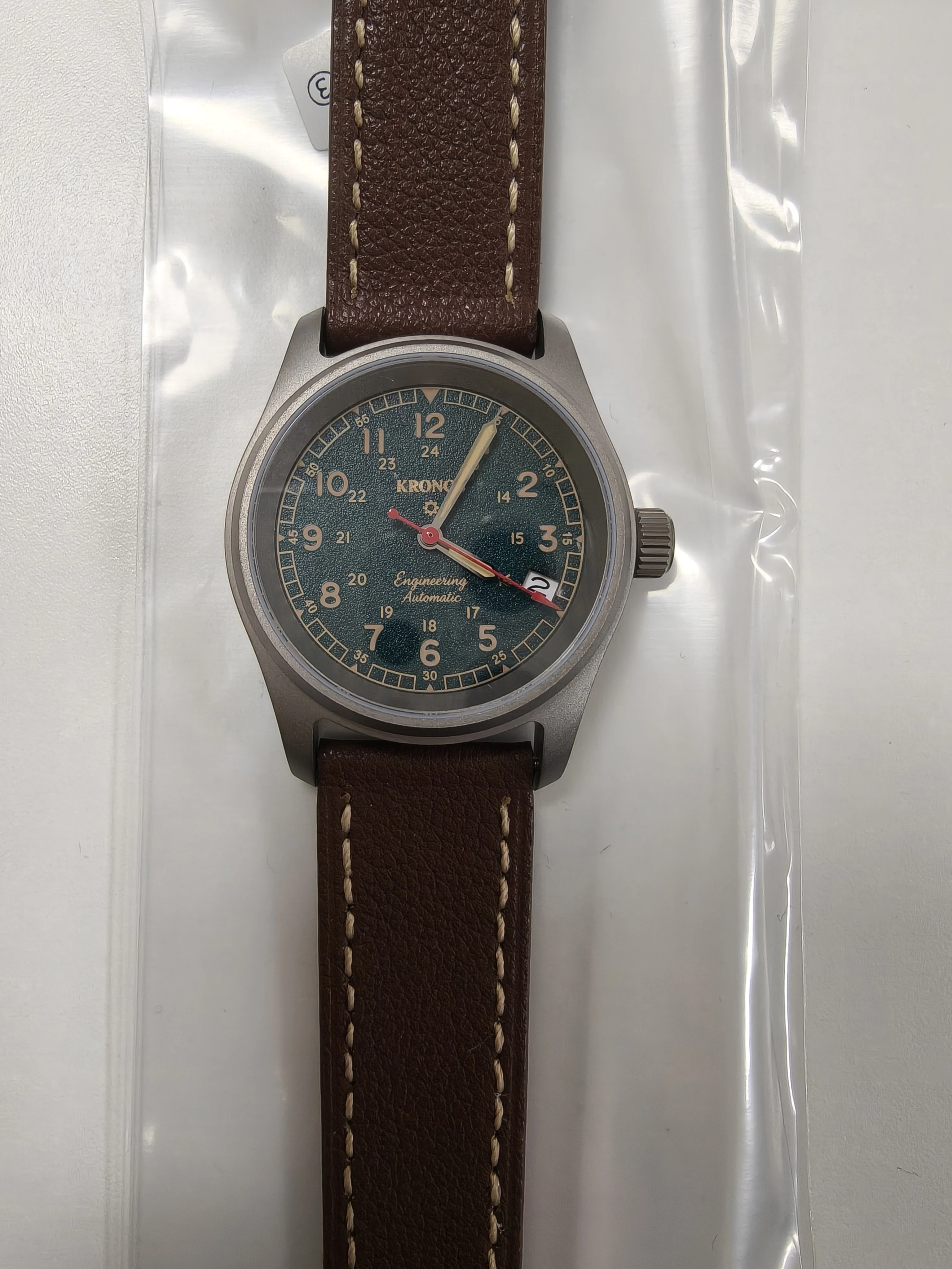 Customized Titanium Case 36mm Field Automatic Mechanical NH35A Watch Men 20ATM Sapphire Glass Date Window Screw Crown Leather