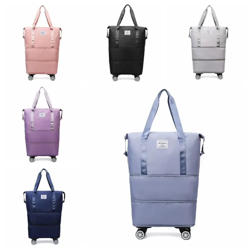 Oxford Cloth Gym Bag with Wheels Dry-Wet Separation Sport Collapsible Travel Tote Bag Expandable Portable Luggage Storage Bag