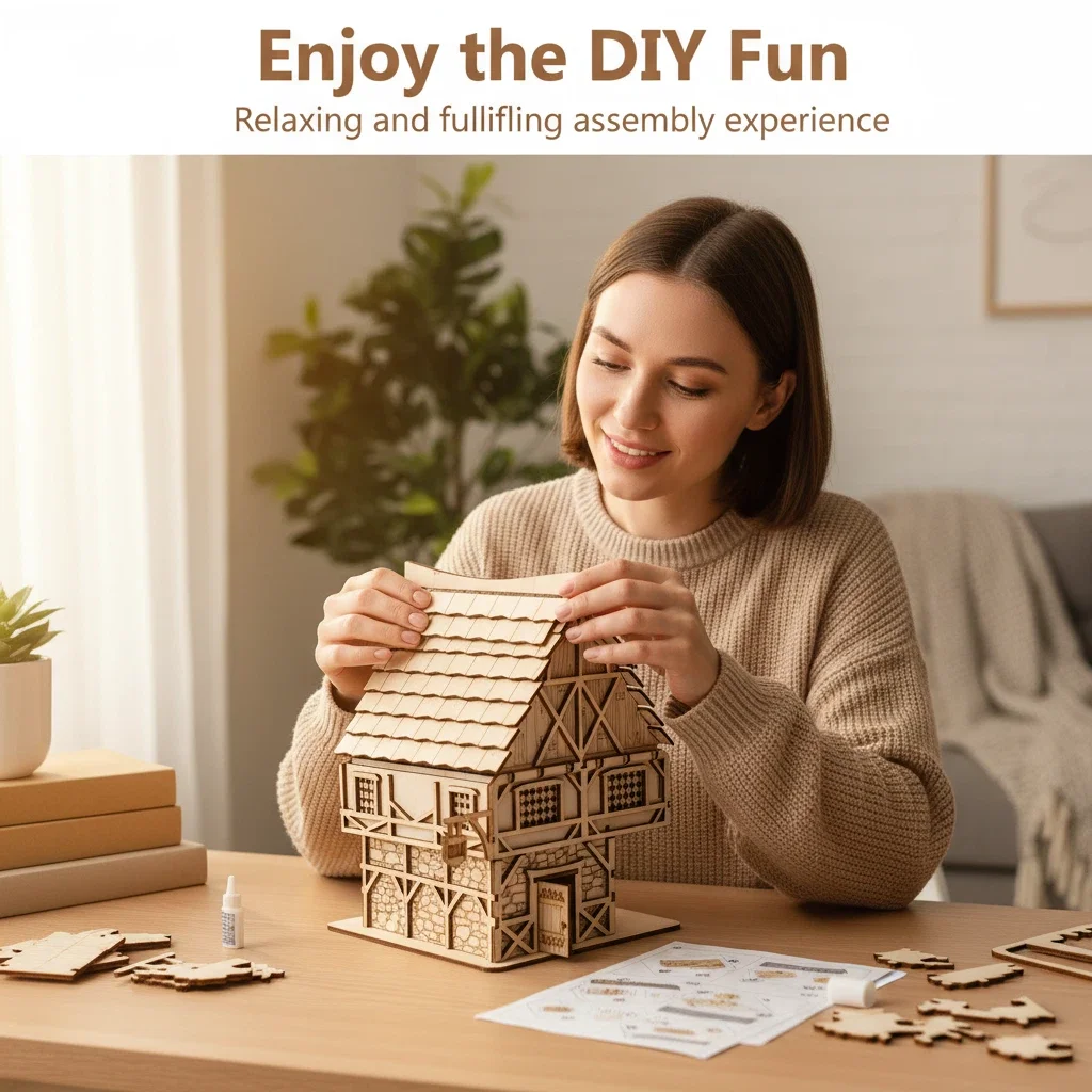 OUZEY DIY miniatuur "Dream Inn" houten modelbouwpakket - 3D-puzzel fantasiegebouw, creatieve weergave voor alle leeftijden