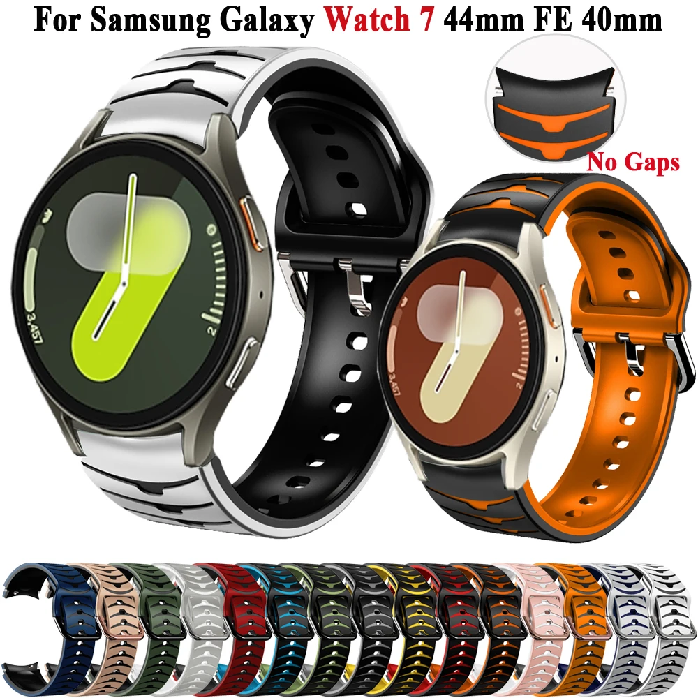 

Silicone Bands for Samsung Watch 7 6 5 pro 44mm 40mm 45mm FE Sport No Gaps Bracelet For Galaxy Watch 6 Classic 43mm 47mm Strap