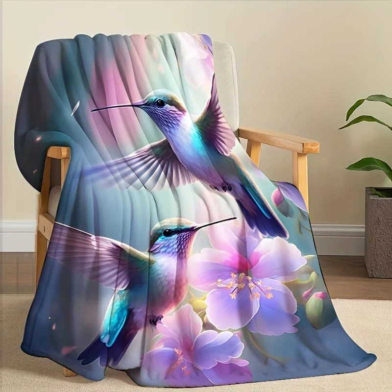 Charming Hummingbird Throw Blanket, Soft Cozy Comfort, Vibrant Floral Print, Home Decor