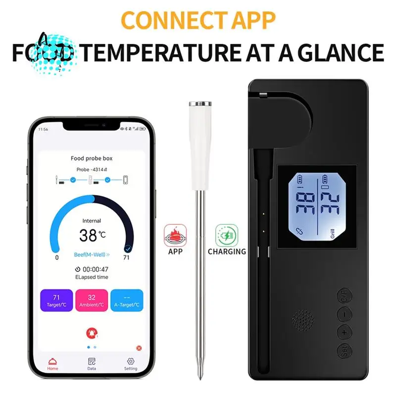

A07F-беспроводной термометр для мяса, умный цифровой Bluetooth-термометр для барбекю, приложение для мобильного управления, тестер температуры пищевых продуктов